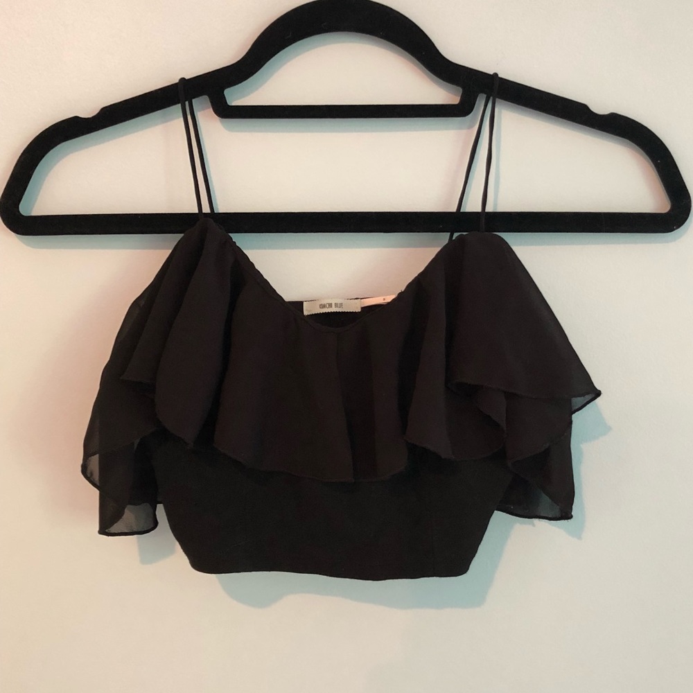 UO Kimchi Blue Black Ruffle Crop Bra Top
